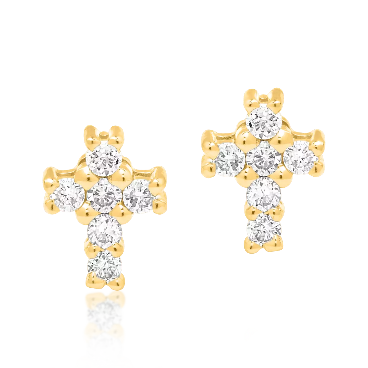 Kereszt alakú fülbevalók 18K-os sárga aranyból 0.086ct gyémánttal