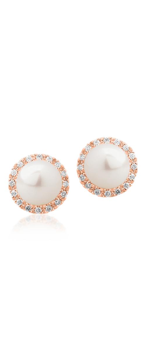 14K rose gold earrings with 2ct fresh water pearls and 0.11ct diamonds