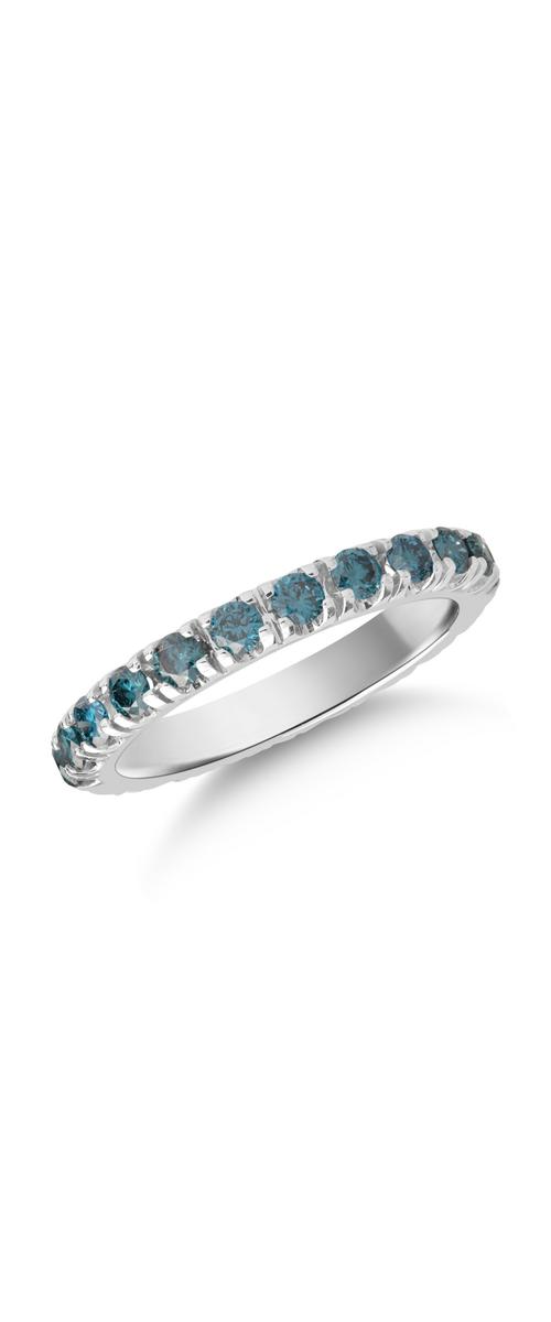 Inel infinity din aur alb de 18K cu diamante albastre de 1.15ct