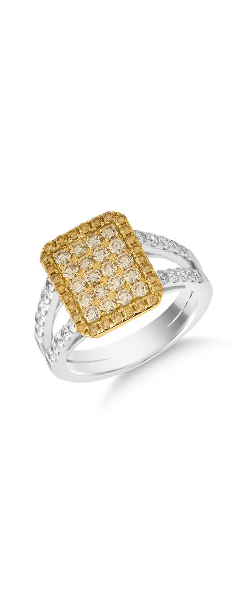 Inel din aur alb-galben de 18K cu diamante galbene de 0.85ct si diamante transparente de 0.50ct