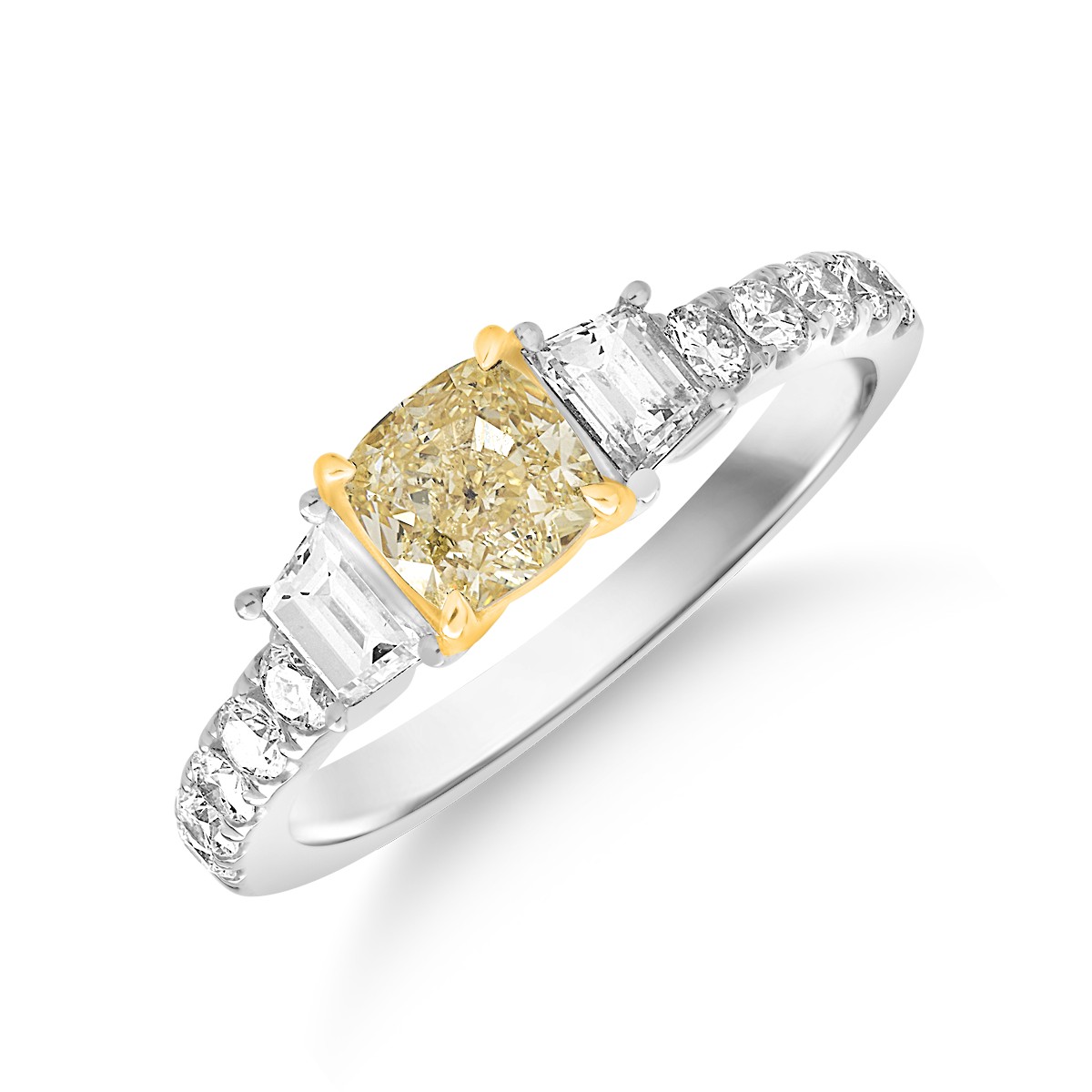 Pierścionek zaręczynowy z 18K białego złota z 1ct żółtym diamentem i diamentami o masie 0.48ct