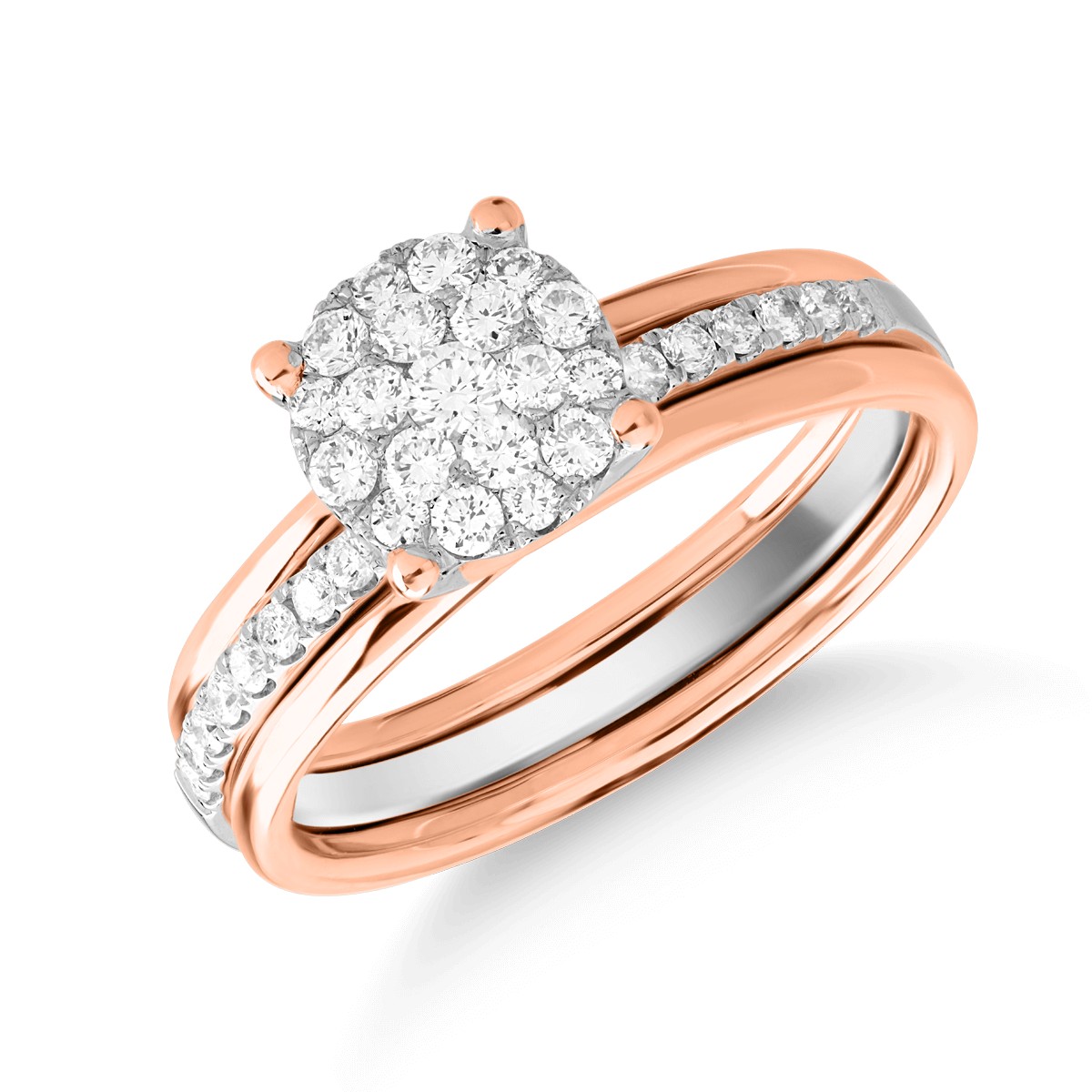 Inel de logodna din aur alb-roz de 18K cu diamante de 0.42ct