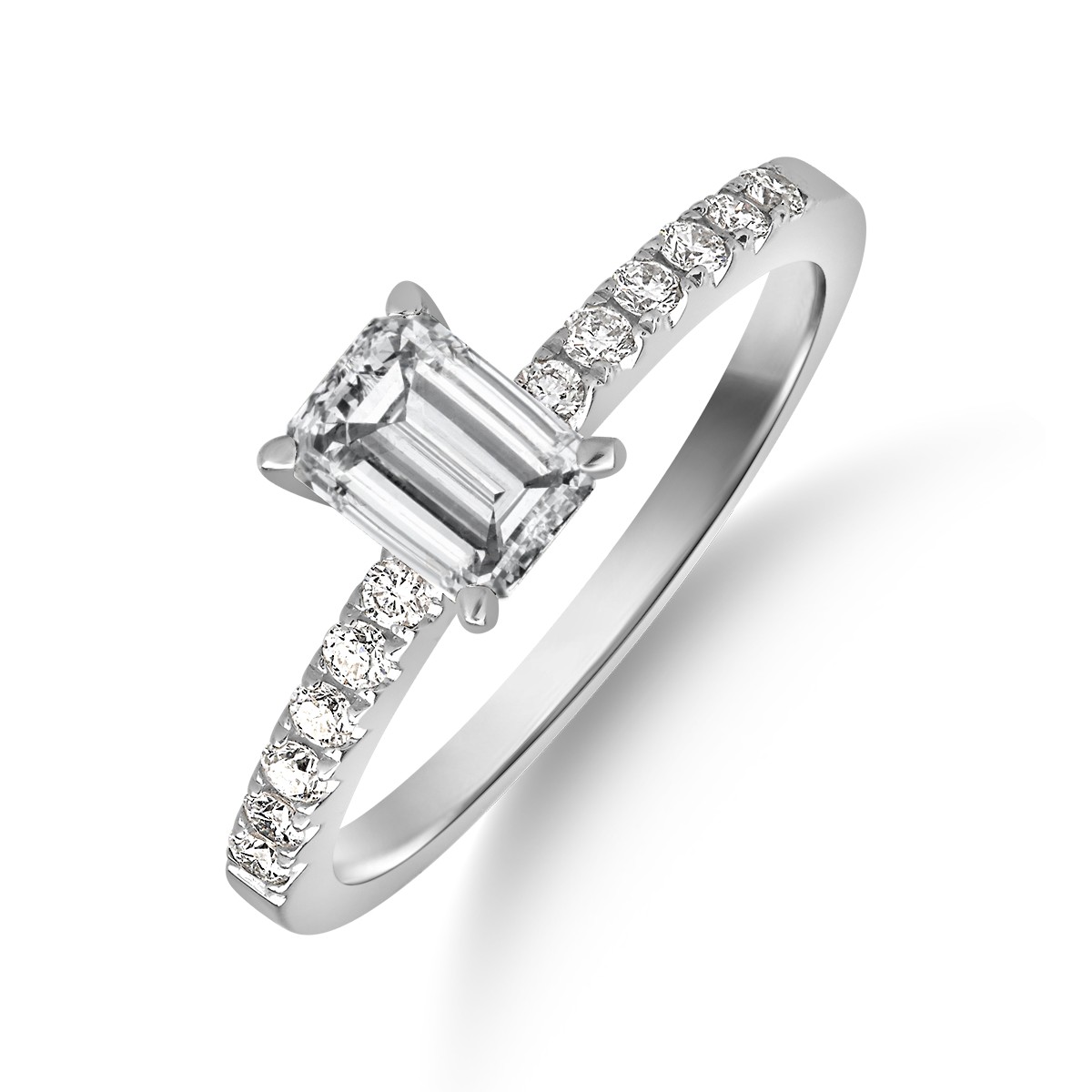 Inel de logodna din aur alb de 18K cu diamant de 0.9ct si diamante de 0.19ct