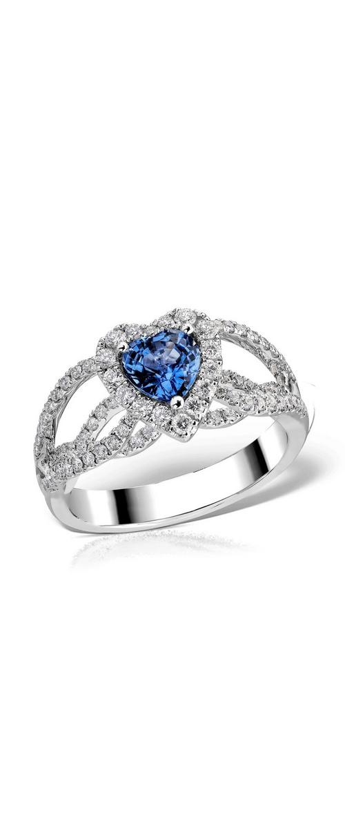 18K white gold engagement ring with 1.18ct sapphire and 0.71ct diamonds
