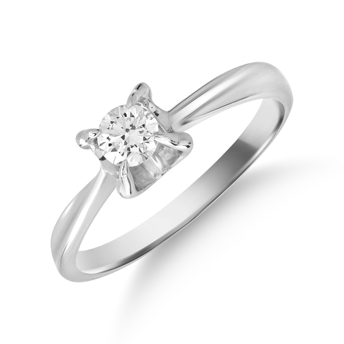 Inel de logodna din aur alb de 18K cu un diamant solitaire de 0.18ct