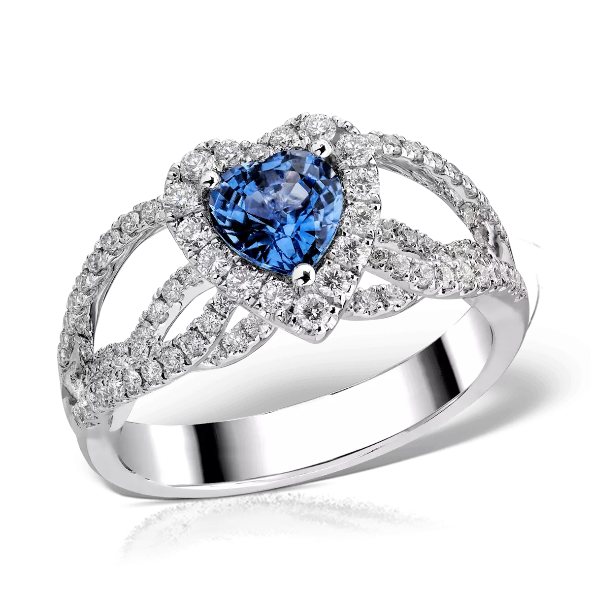 Годежен пръстен от 18K бяло злато с елегантен сапфир 1.38ct и диамант 0.69ct