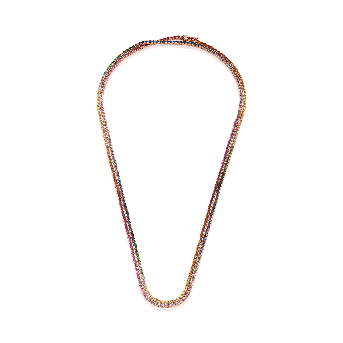 Colier tennis din aur roz de 18K cu safire multicolore de 13.15ct 13.15ct