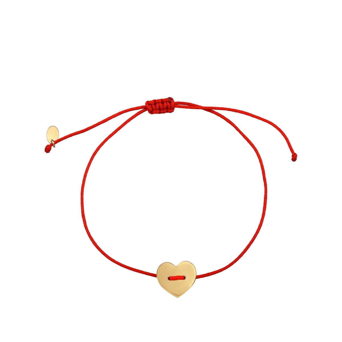 Детска гривна с червен шнур 14К талисман сърце от жълто злато