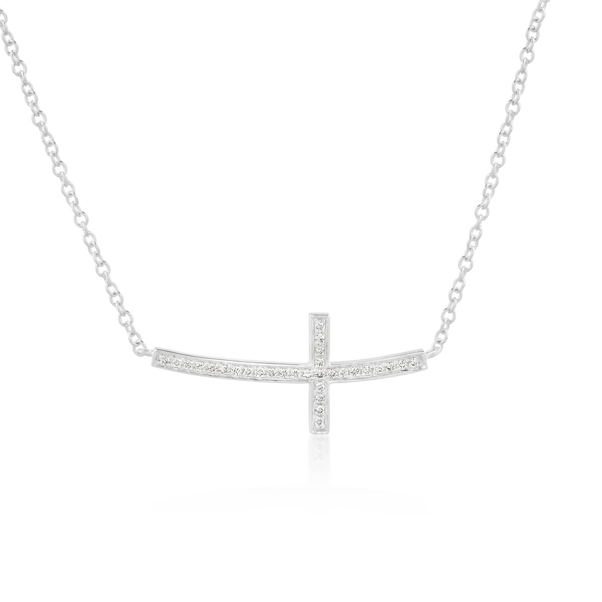 18K white gold cross pendant necklace with 0.11ct diamonds