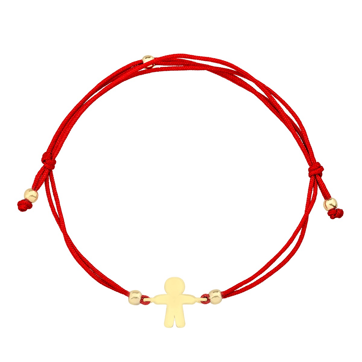 Piros zsinór karkötő fiúcska charmmal 14K-os sárga aranyból