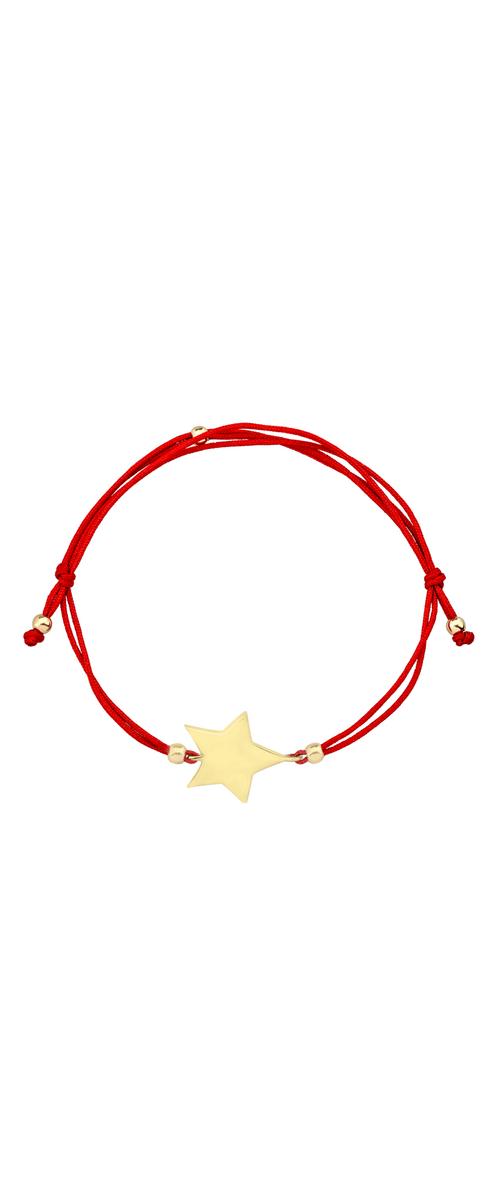 Гривна с червена корда талисман звезда. изработена от 14K жълто злато