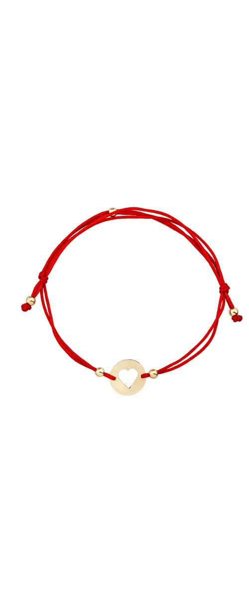Red cord children's bracelet with 14K yellow gold heart coin