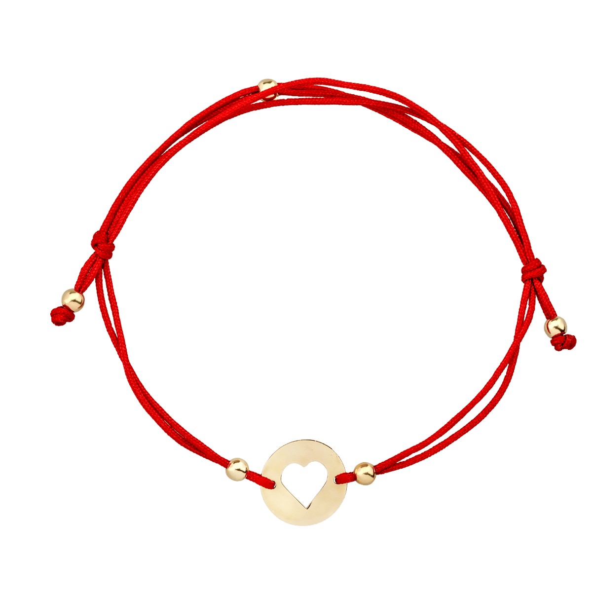 Red cord children's bracelet with 14K yellow gold heart coin