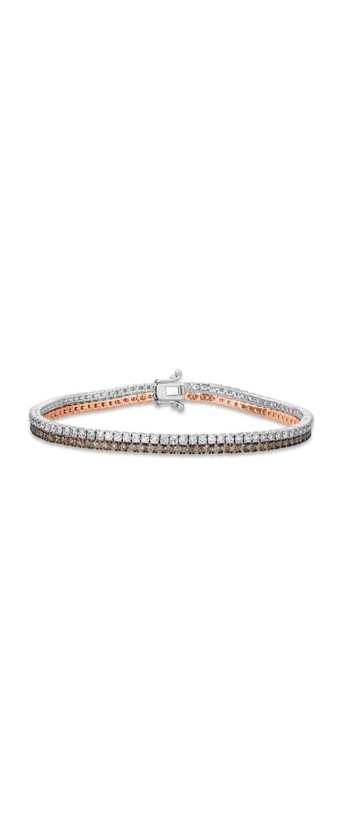 18K white-rose gold tennis bracelet with clear diamonds of 2.35ct and brown diamonds of 2.35ct