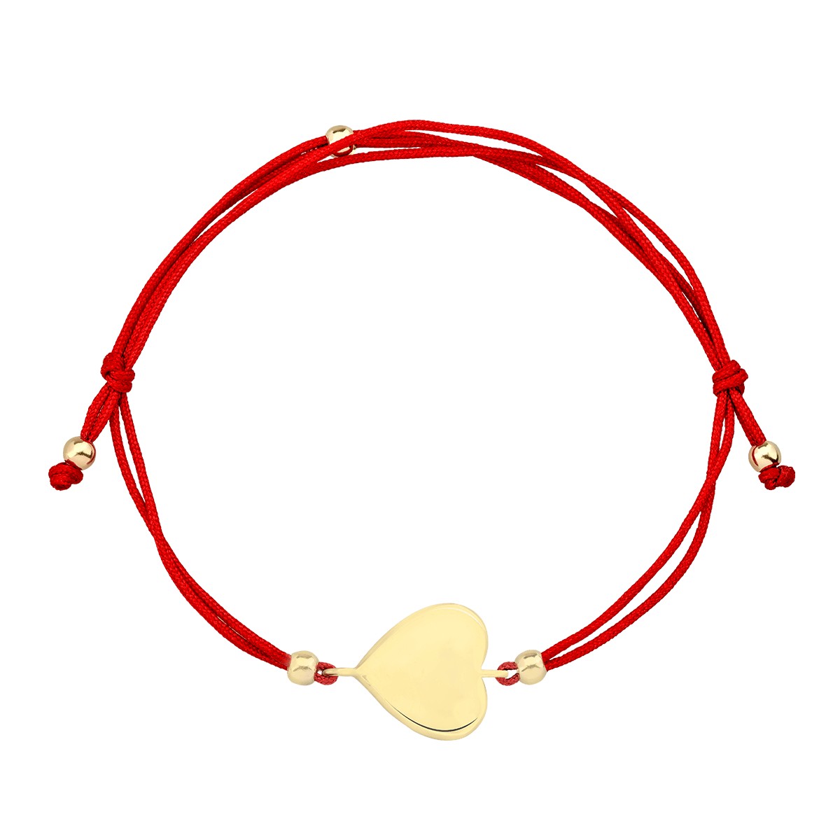 Red cord bracelet with 14K yellow gold heart charm