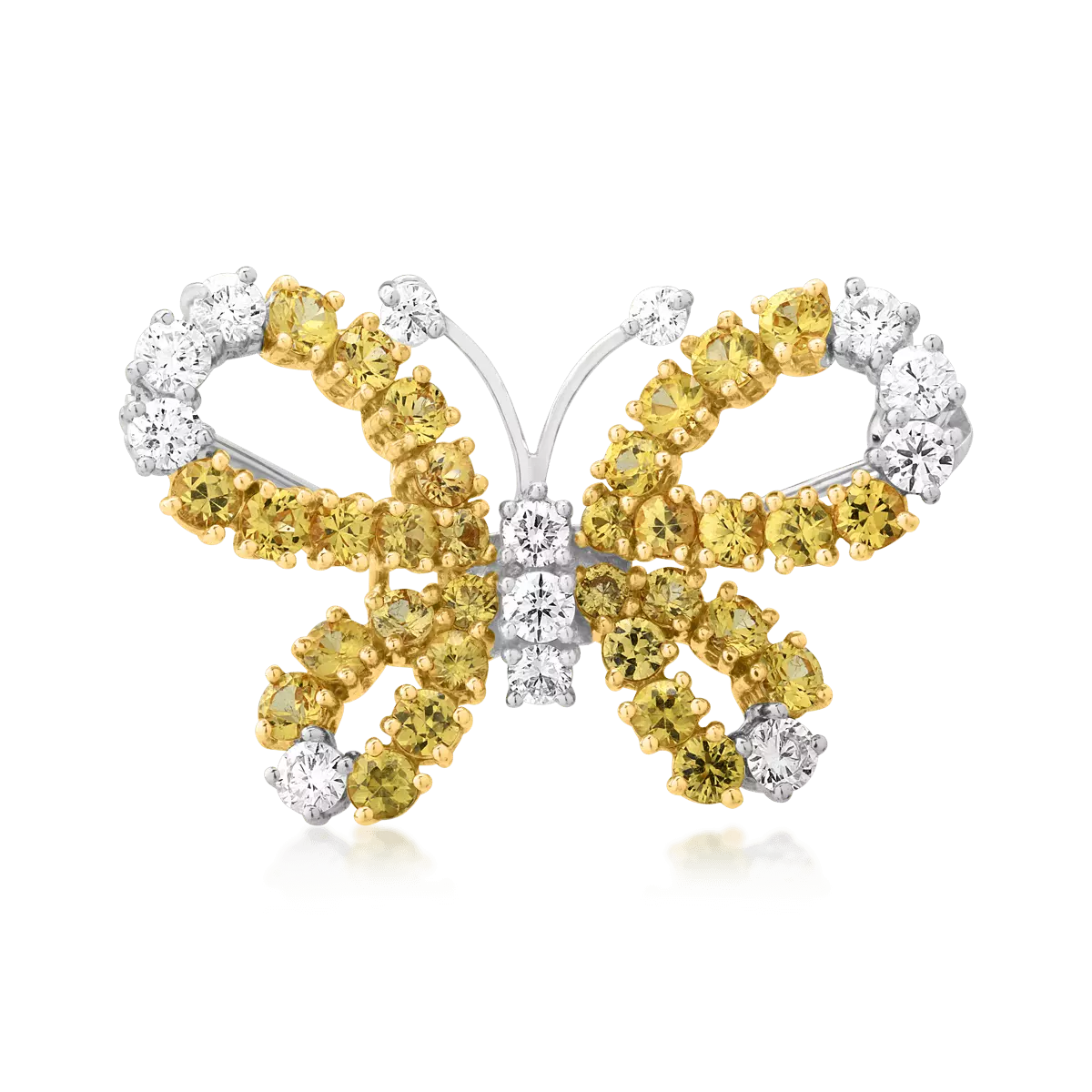 Bross Pillangó 18K-os fehér-sárga aranyból 1,92ct sárga zafírral és 0,68ct gyémánttal