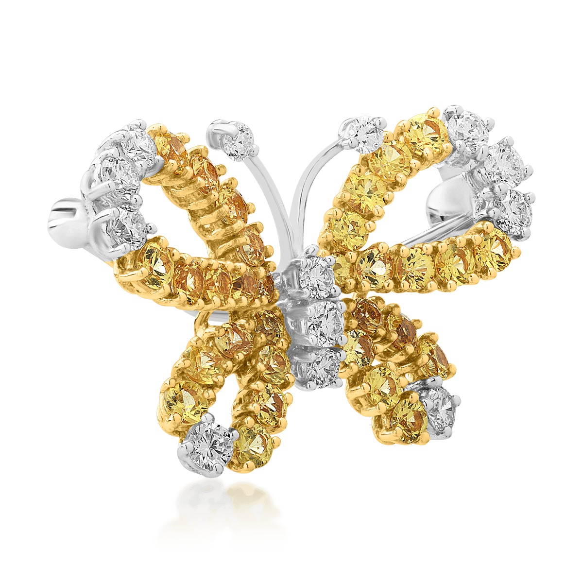Bross Pillangó 18K-os fehér-sárga aranyból 1,92ct sárga zafírral és 0,68ct gyémánttal