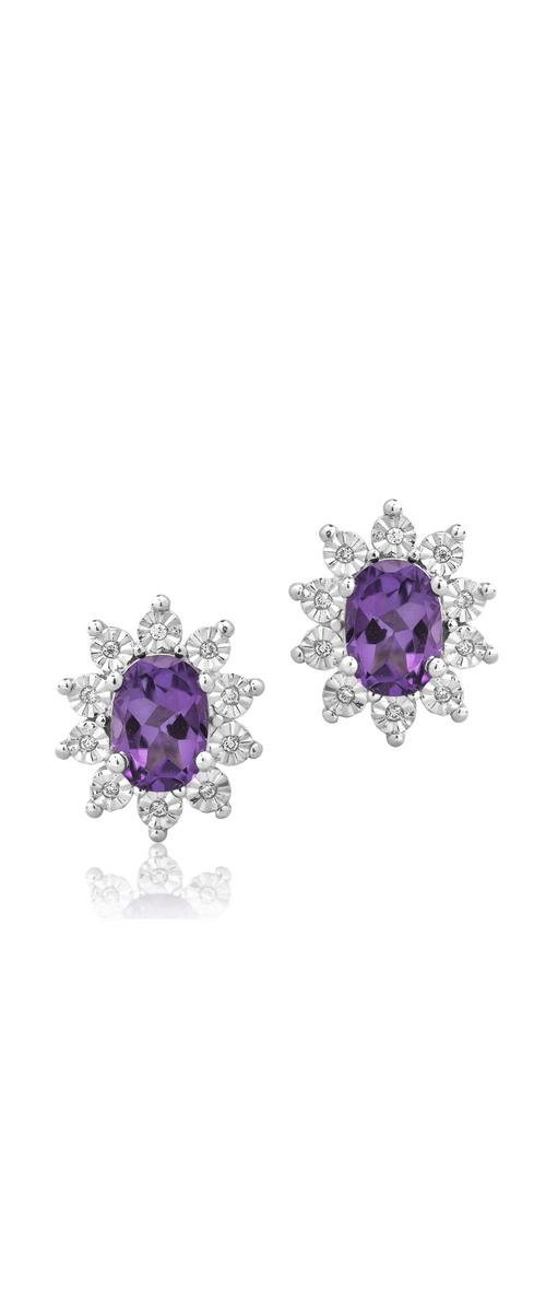 14K white gold earrings with 1.44ct amethysts and 0.05ct diamonds