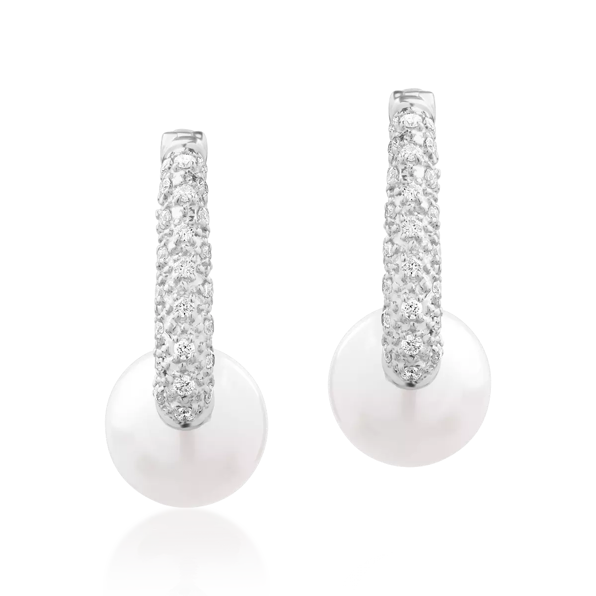 14K white gold earrings with 5.171ct fresh water cultured pearls and 0.17ct diamonds