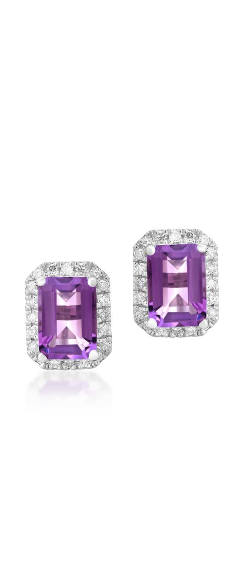 18K white gold earrings with amethysts of 1.69ct and diamonds of 0.24ct