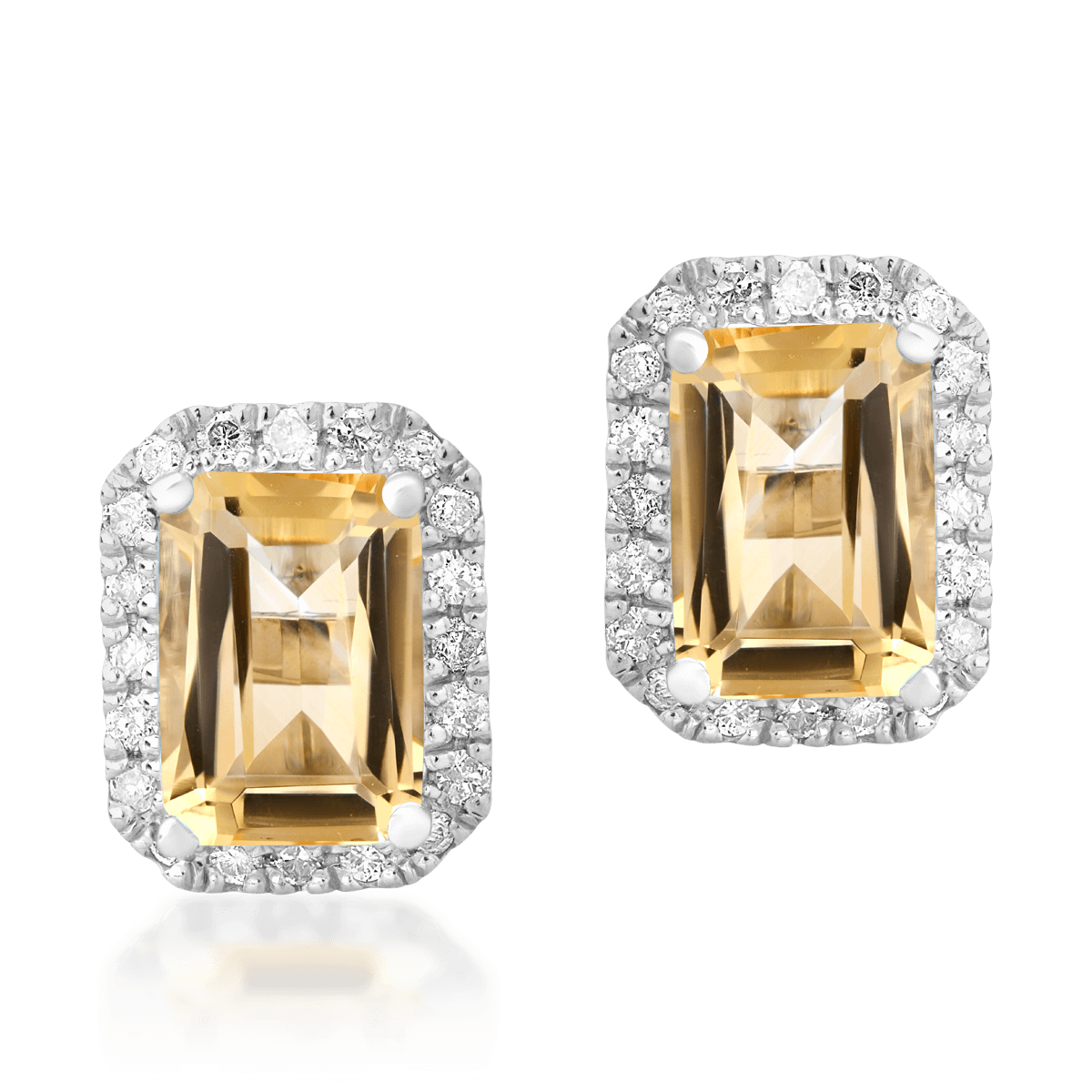 Cercei din aur alb de 18K cu citrine de 1.73ct si diamante de 0.24ct 0.24ct