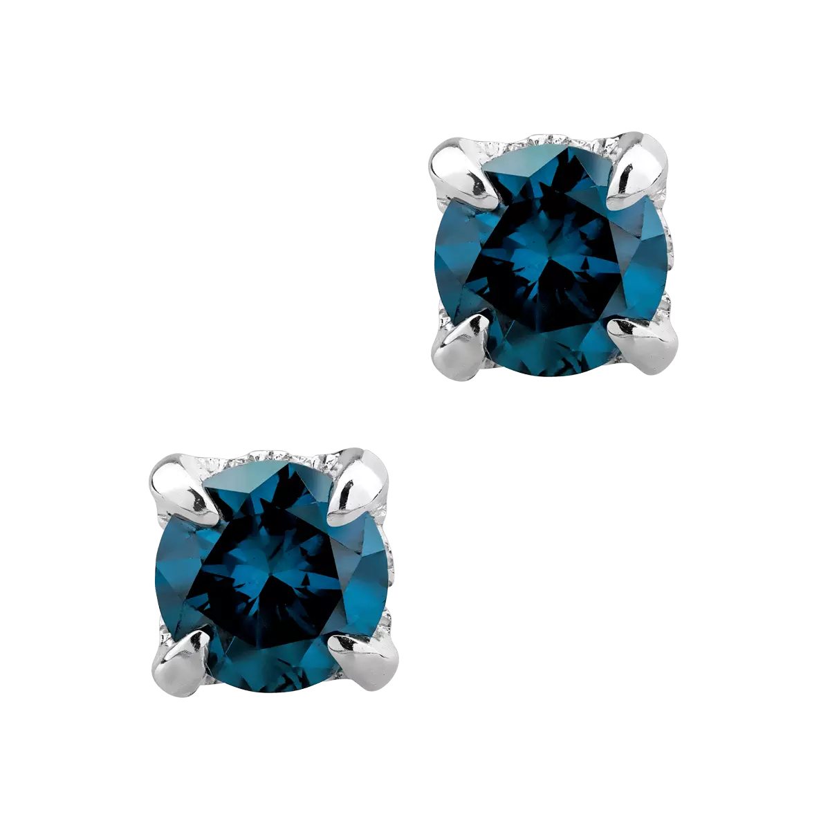 Обеци от бяло злато 18К със сини диаманти 0.66гкт и диаманти от 0.07гкт