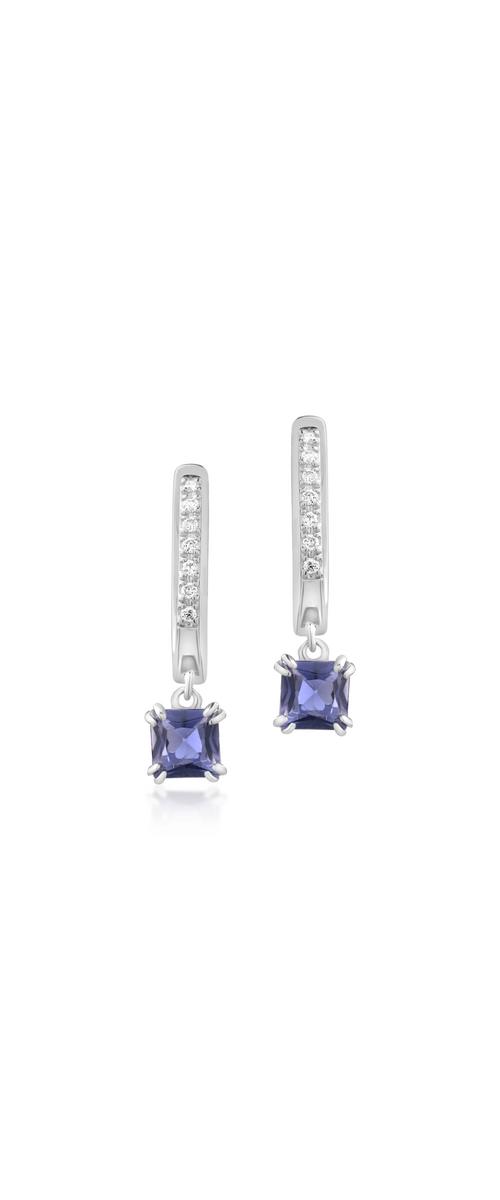 18K white gold earrings with iolites of 0.55ct and diamonds of 0.06ct