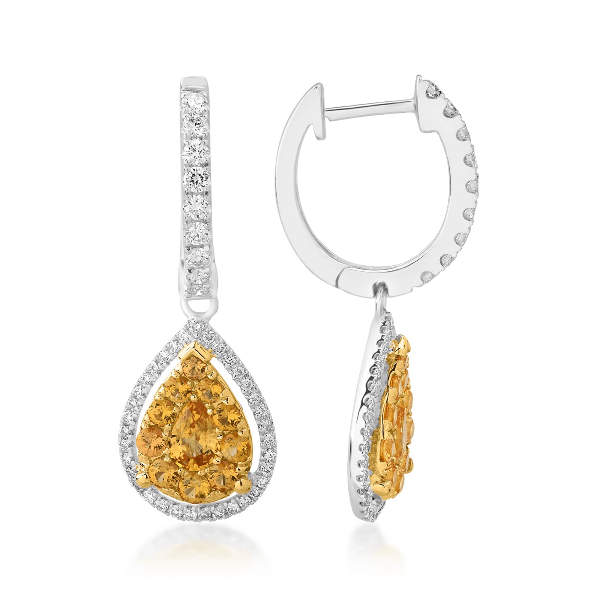 18k fehér arany fülbevaló, sárga zafírokkal 1.04ct és gyémánt 0.41ct