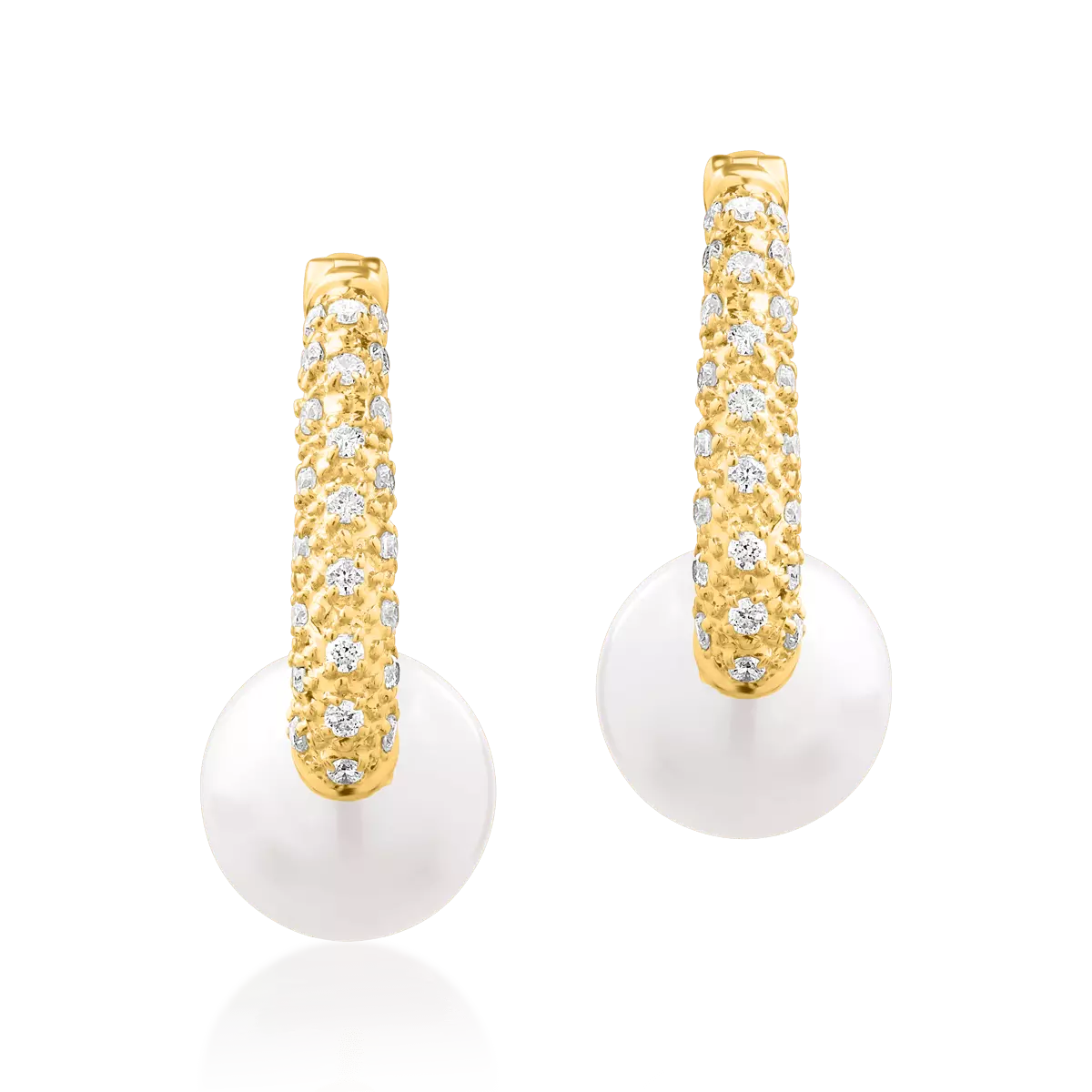 14K yellow gold earrings with 5.19ct fresh water cultured pearls and 0.17ct diamonds