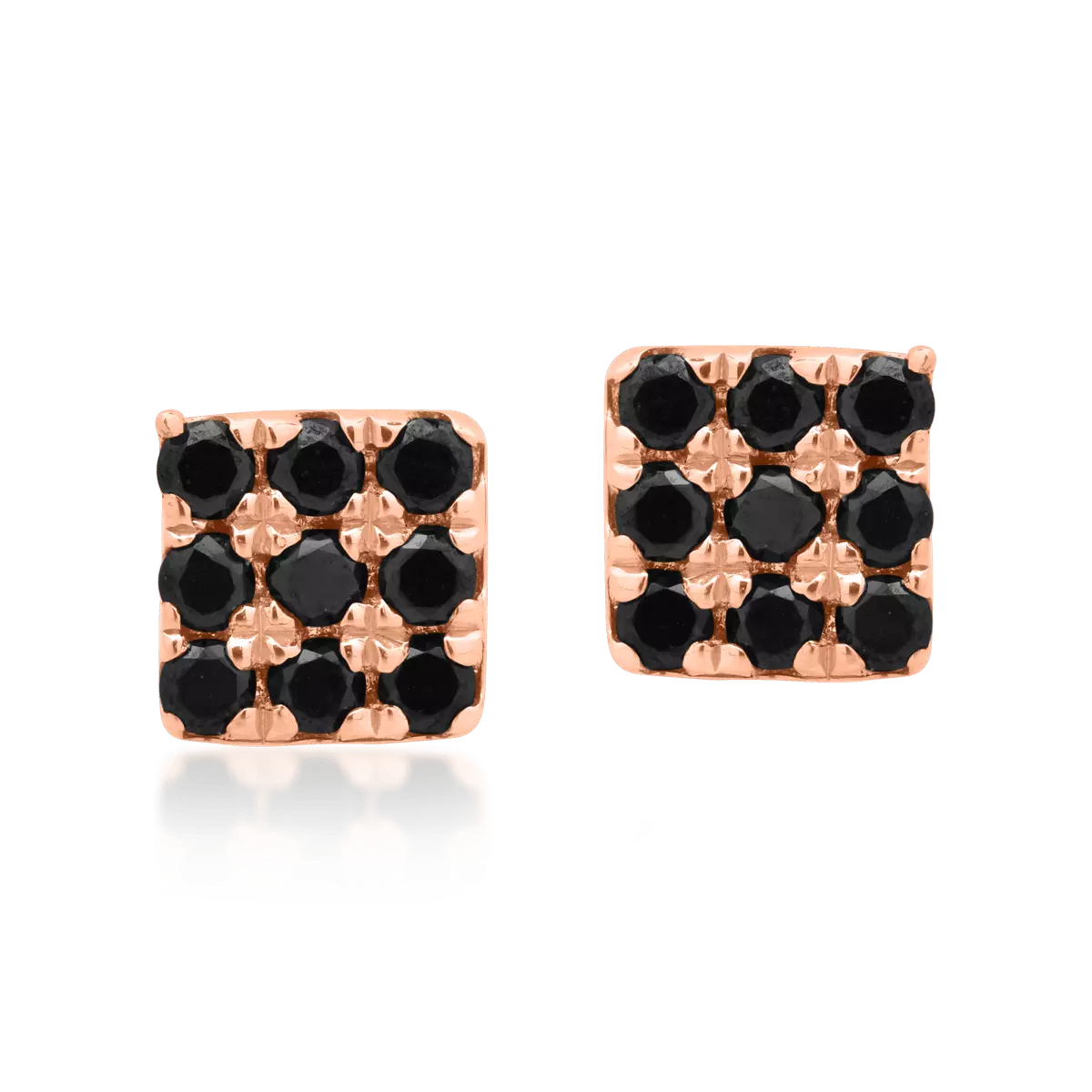 Fülbevalók 14K-os rózsaszín aranyból 0,146ct fekete gyémánttal