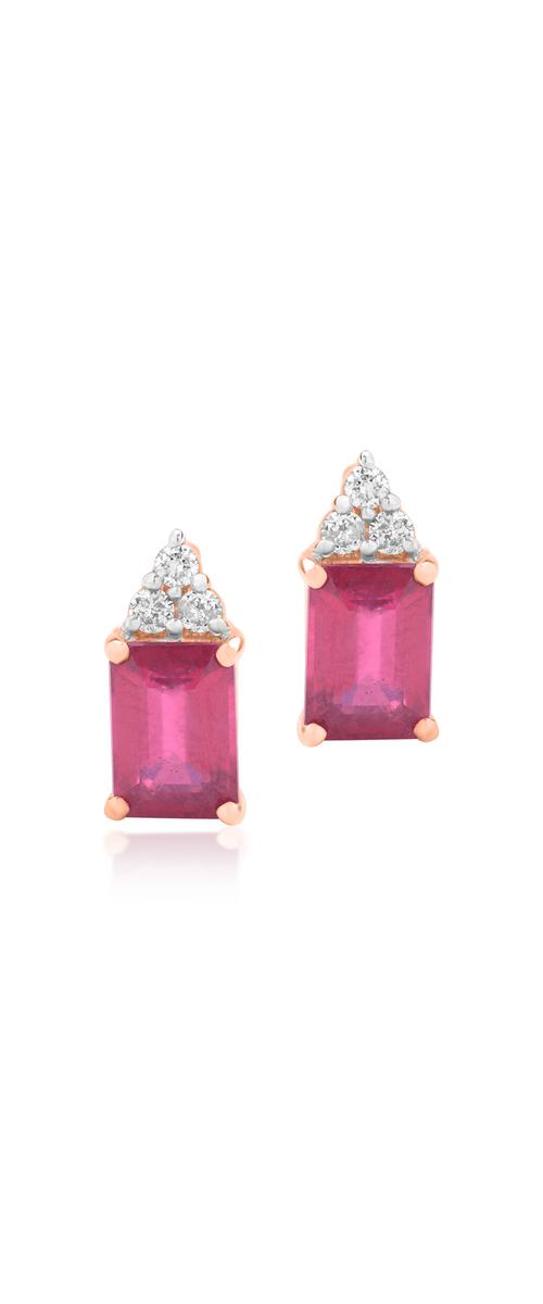 14K rose gold earrings with 2.88ct treated rubines and 0.13ct diamonds