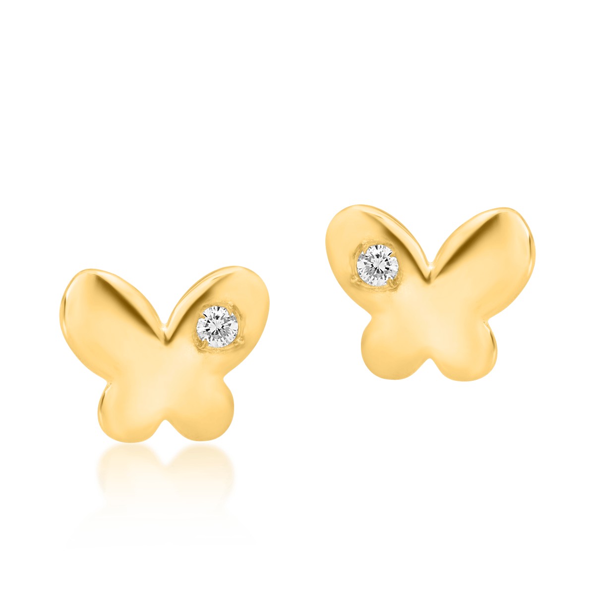 Gyermekfülbevalók pillangóval 14K-os sárga aranyból 0.02ct gyémánttal