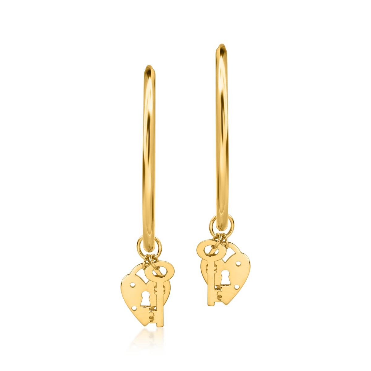 14K yellow gold hoop earrings with charms