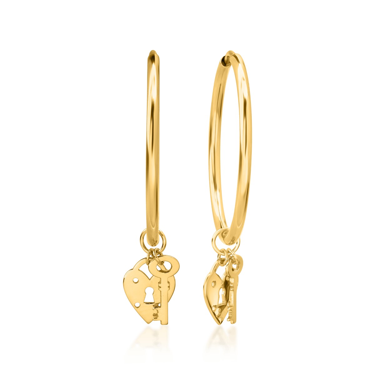 14K yellow gold hoop earrings with charms