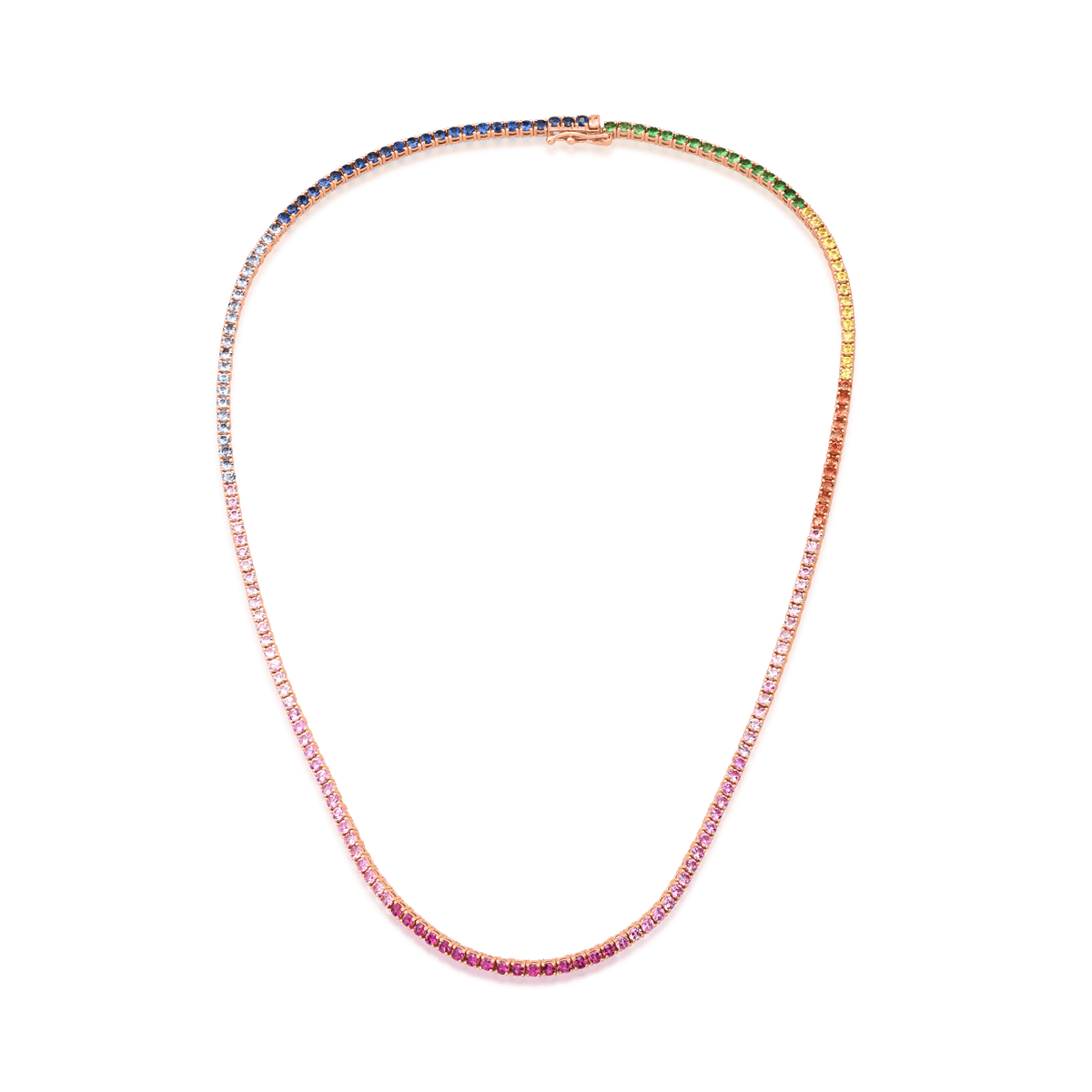 Colier tennis din aur roz de 18K cu safire multicolore de 7.6ct 18K