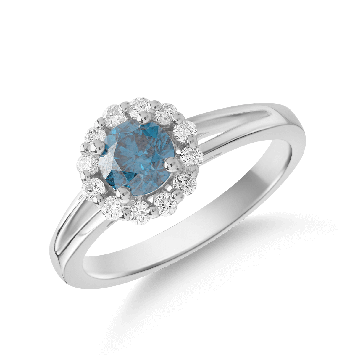 Inel de logodna din aur alb de 18K cu diamant albastru de 0.4ct si diamant de 0.18ct