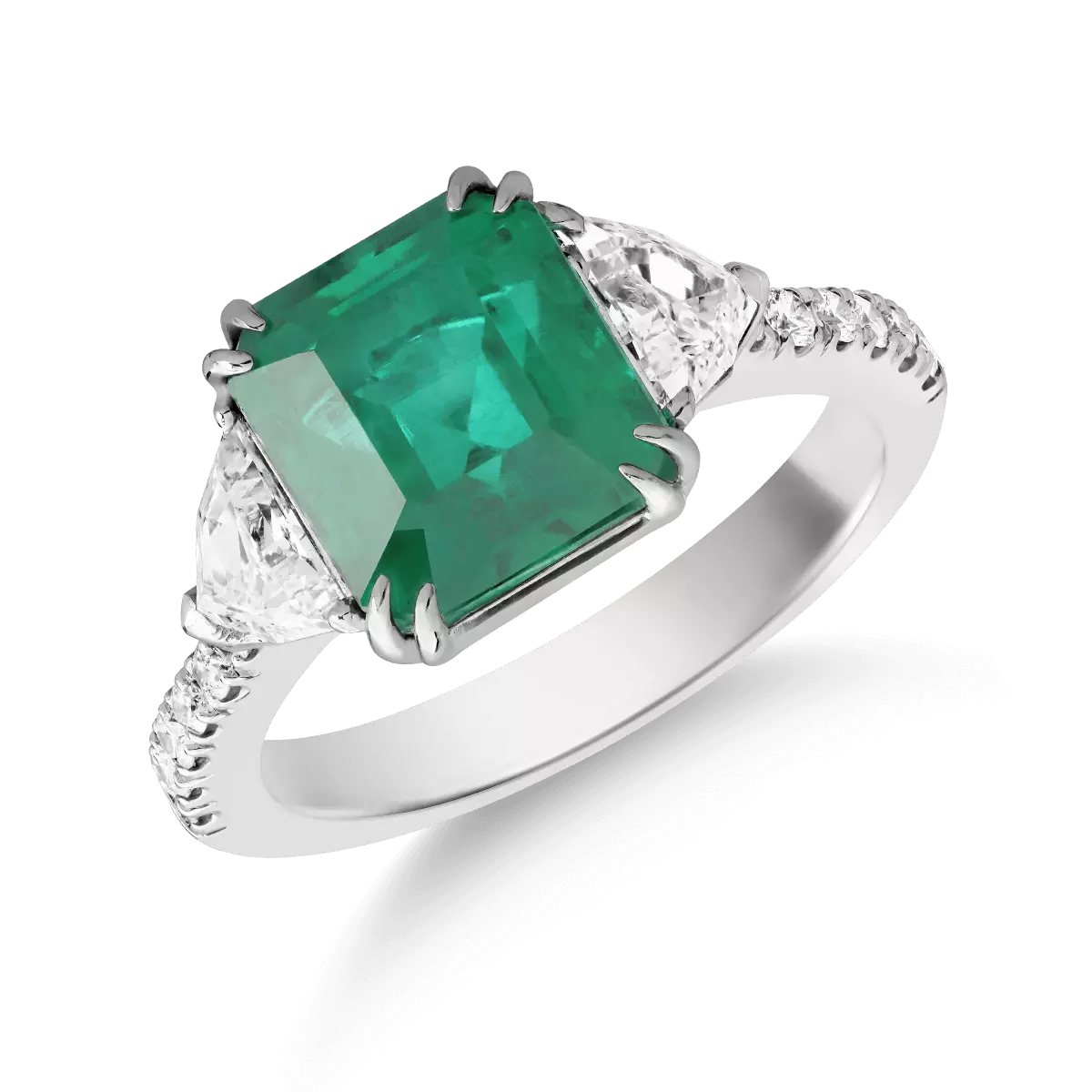Gyűrű 18K-os fehér aranyból 4,16ct smaragddal és 0,83ct gyémántokkal