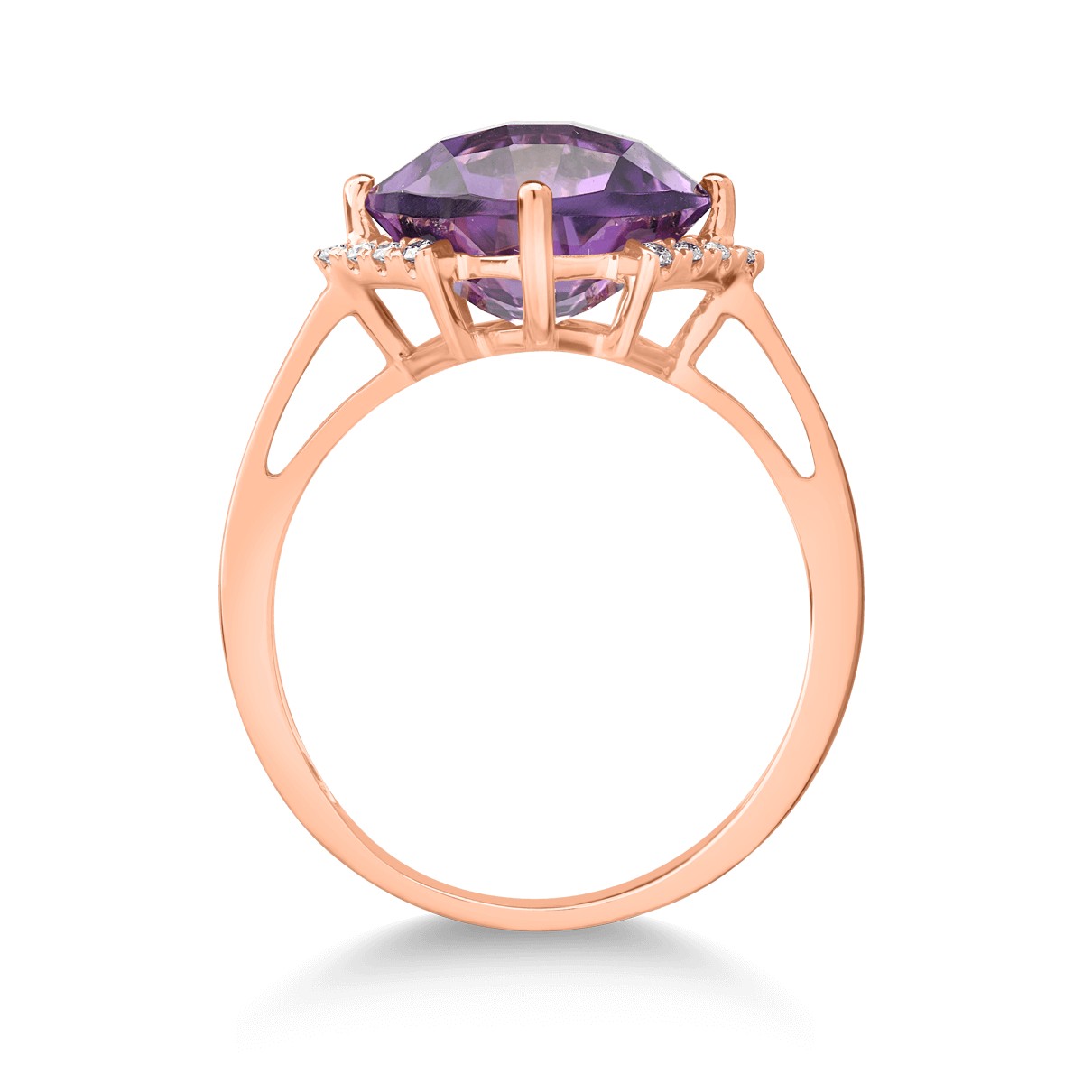 Gyűrű 18K-os rózsaszín aranyból 3,8ct ametiszttel és 0,08ct gyémánttal