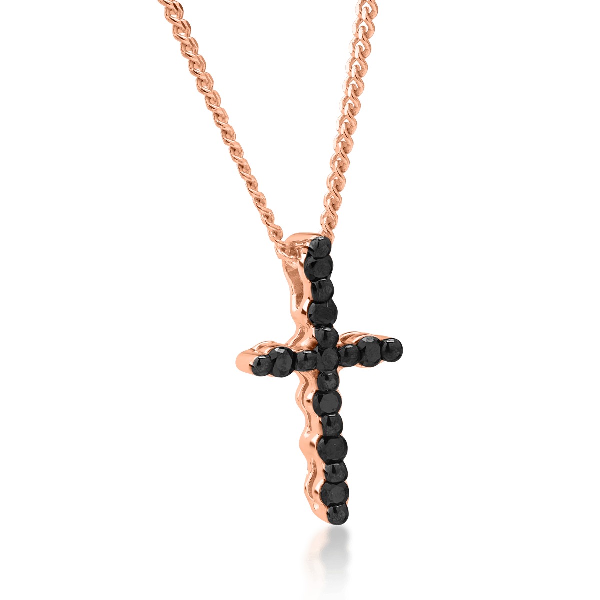 Wisiorek z 18K różowego złota w kształcie krzyża z czarnymi diamentami o masie 0.06ct
