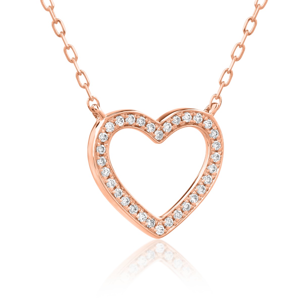 18K rose gold heart pendant necklace with 0.074ct diamonds