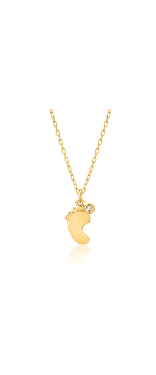 14K yellow gold foot children's pendant necklace with 0.006ct diamond