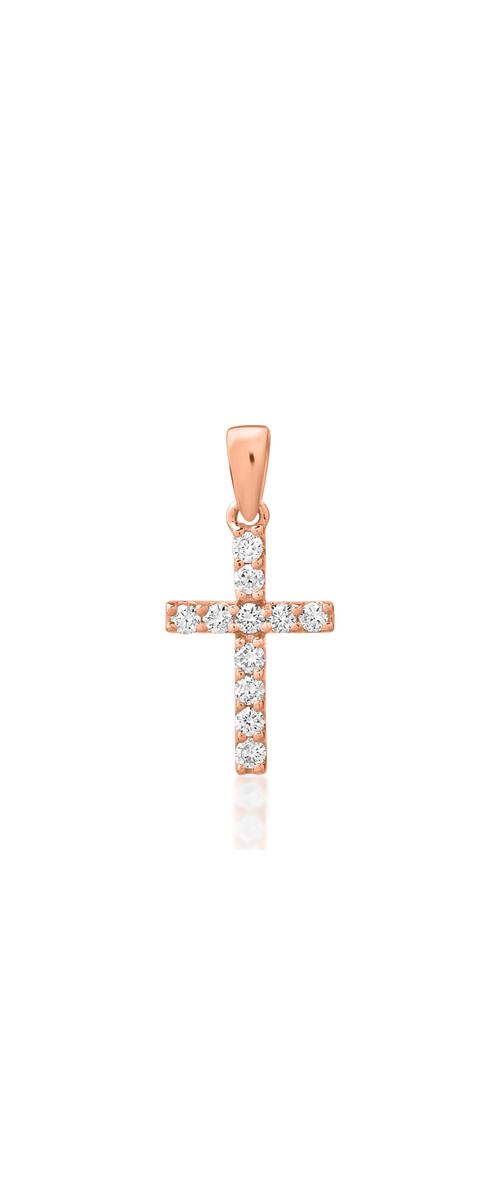 Pandantiv cruce din aur roz de 18K cu diamante de 0.2ct