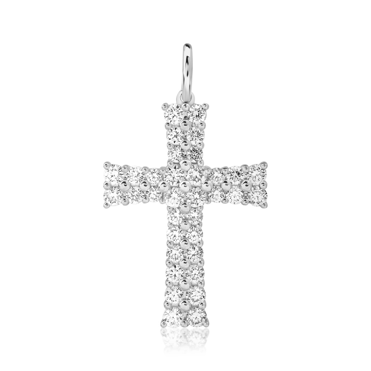 Pandantiv cruce din aur alb de 18K cu diamante de 1.19ct