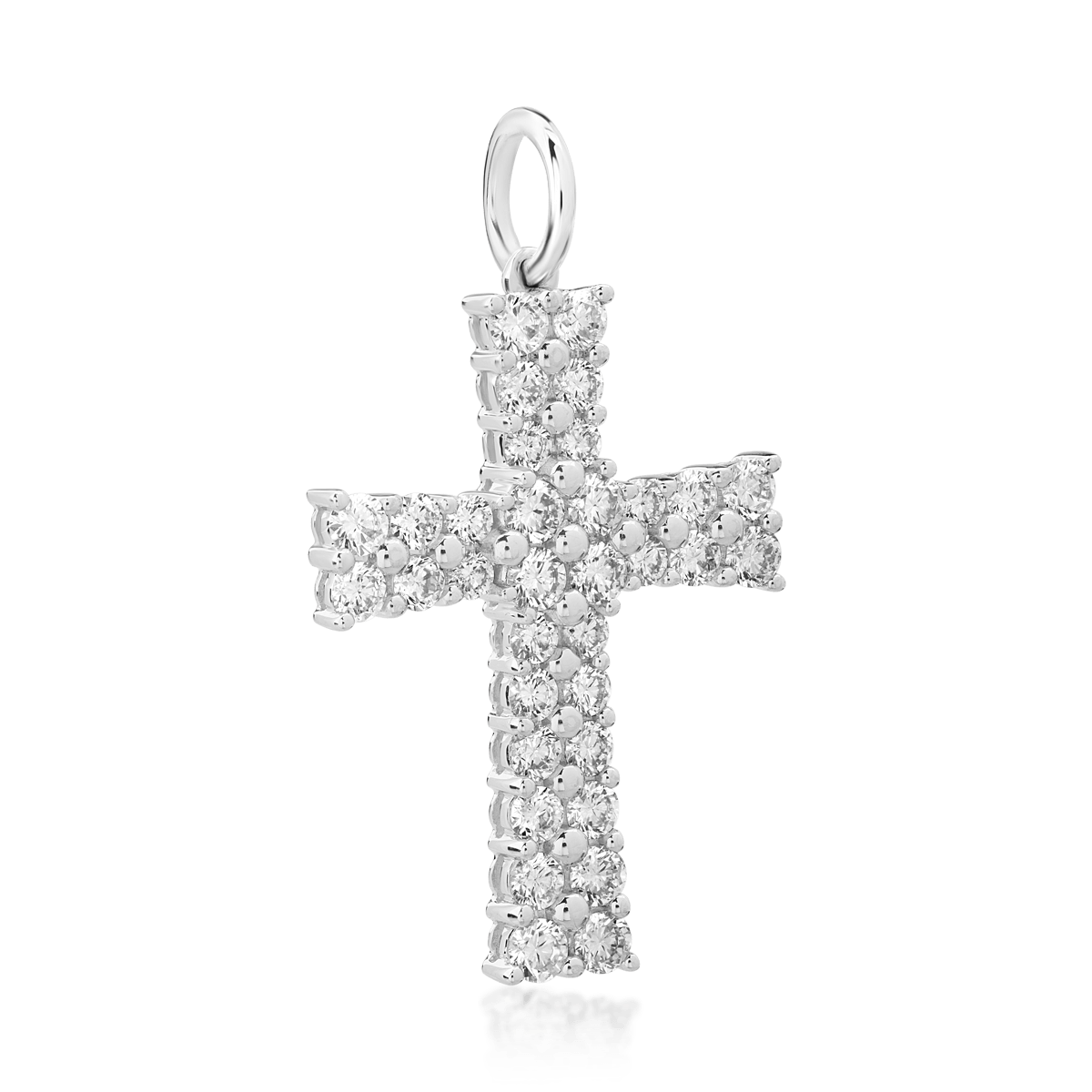 Poze Pandant cruce din aur alb de 18K cu diamante de 1.19ct