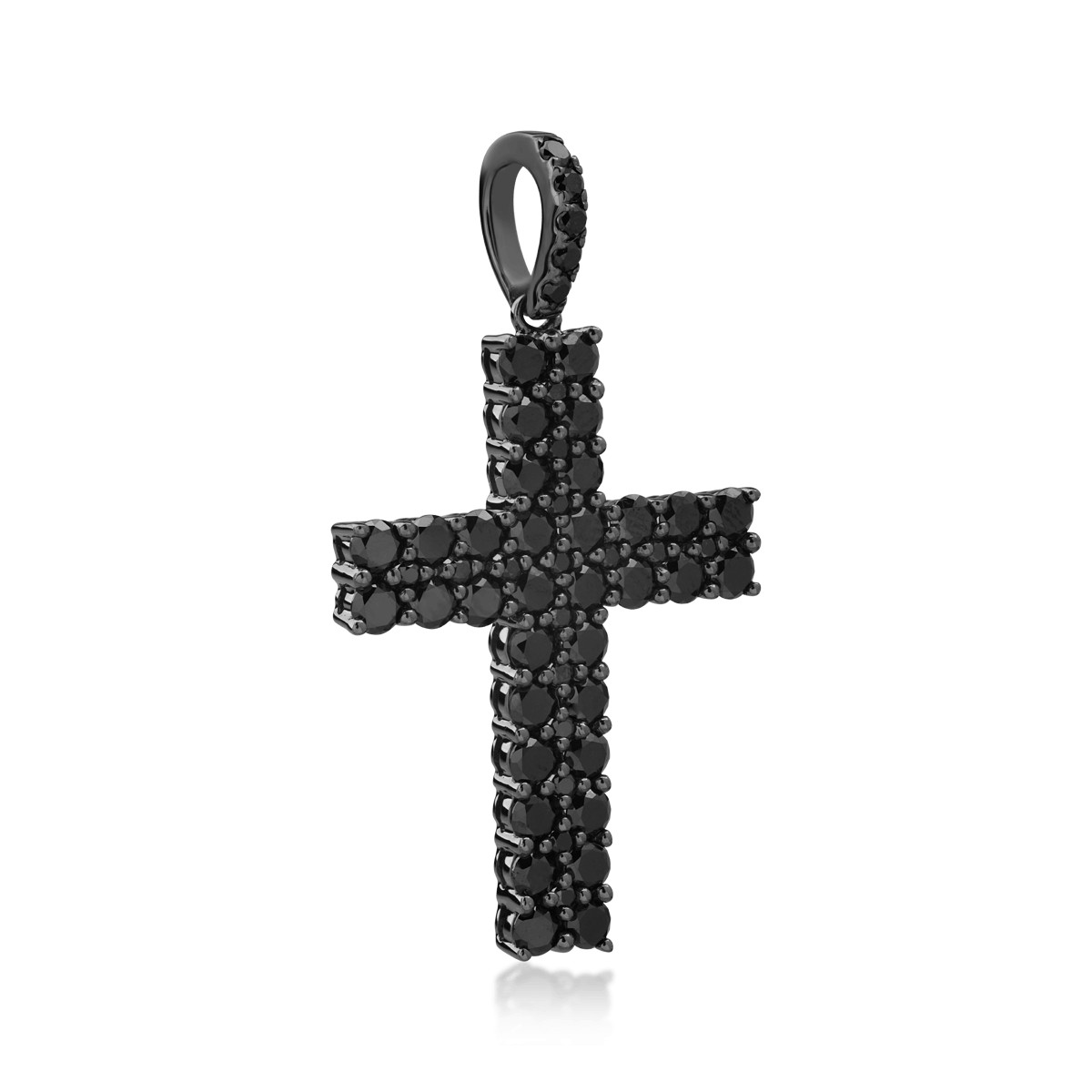 Pandantiv cruce din aur negru de 18K cu diamante negre de 1.93ct