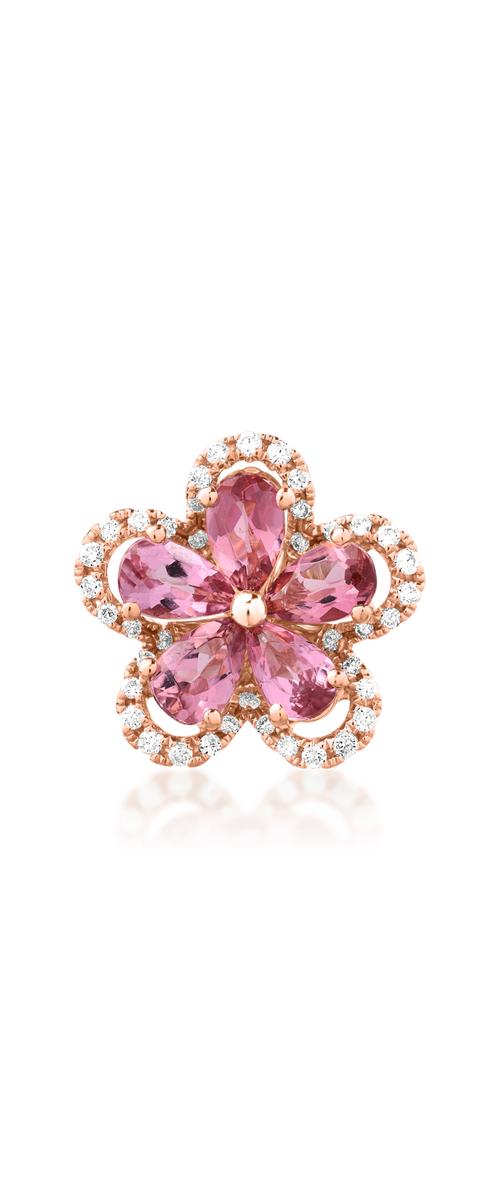 18K rose gold pendant with rose tourmaline of 1ct and diamonds of 0.15ct