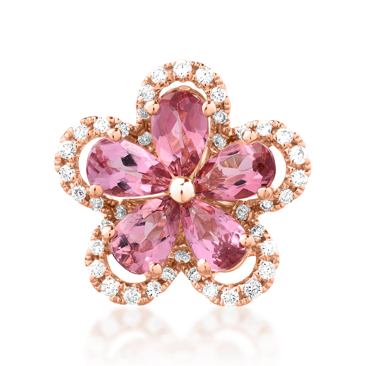 Poze Pandant floare din aur roz de 18K cu turmaline roz de 1ct