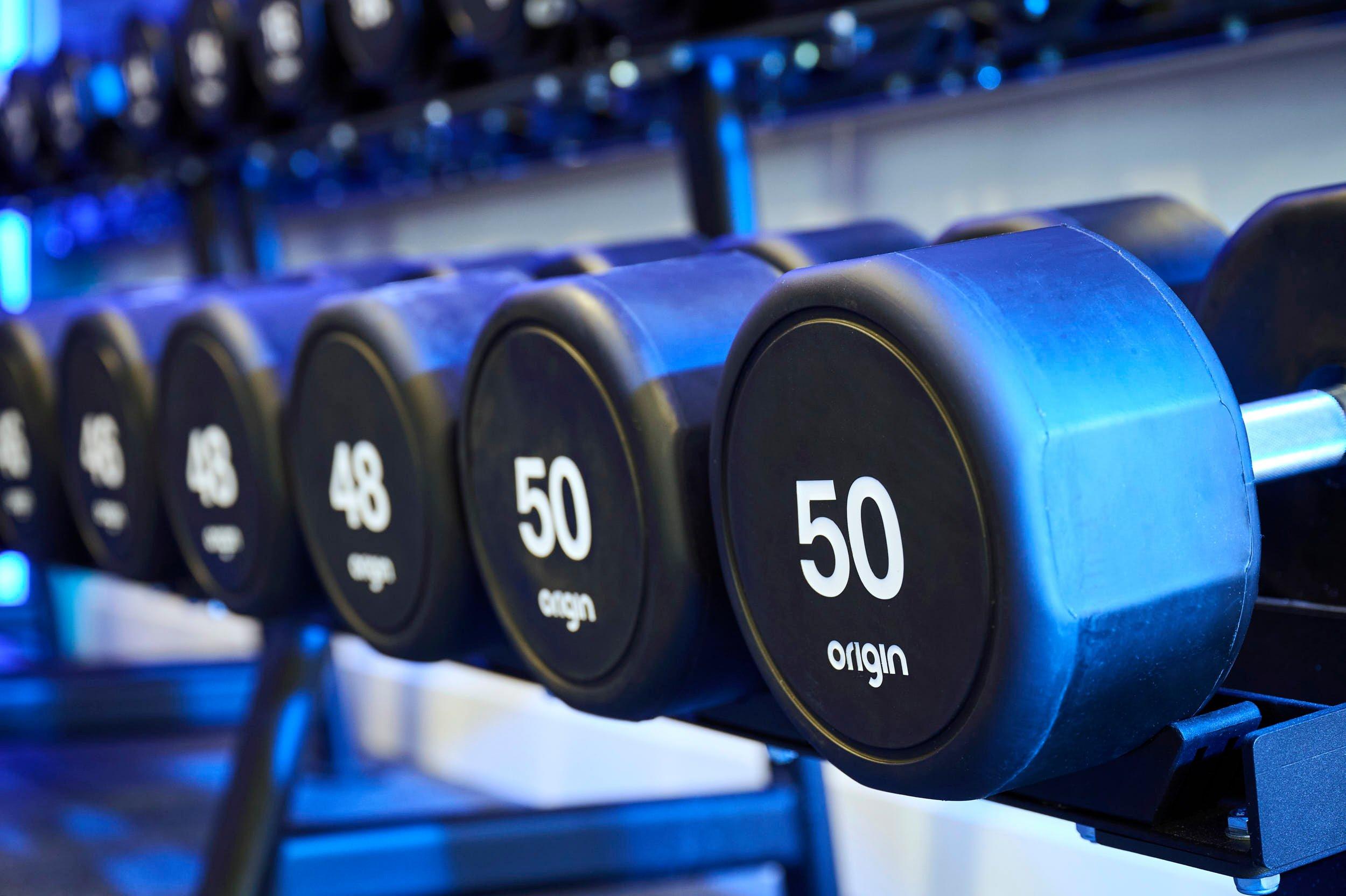 Dumbbells rack in the gym