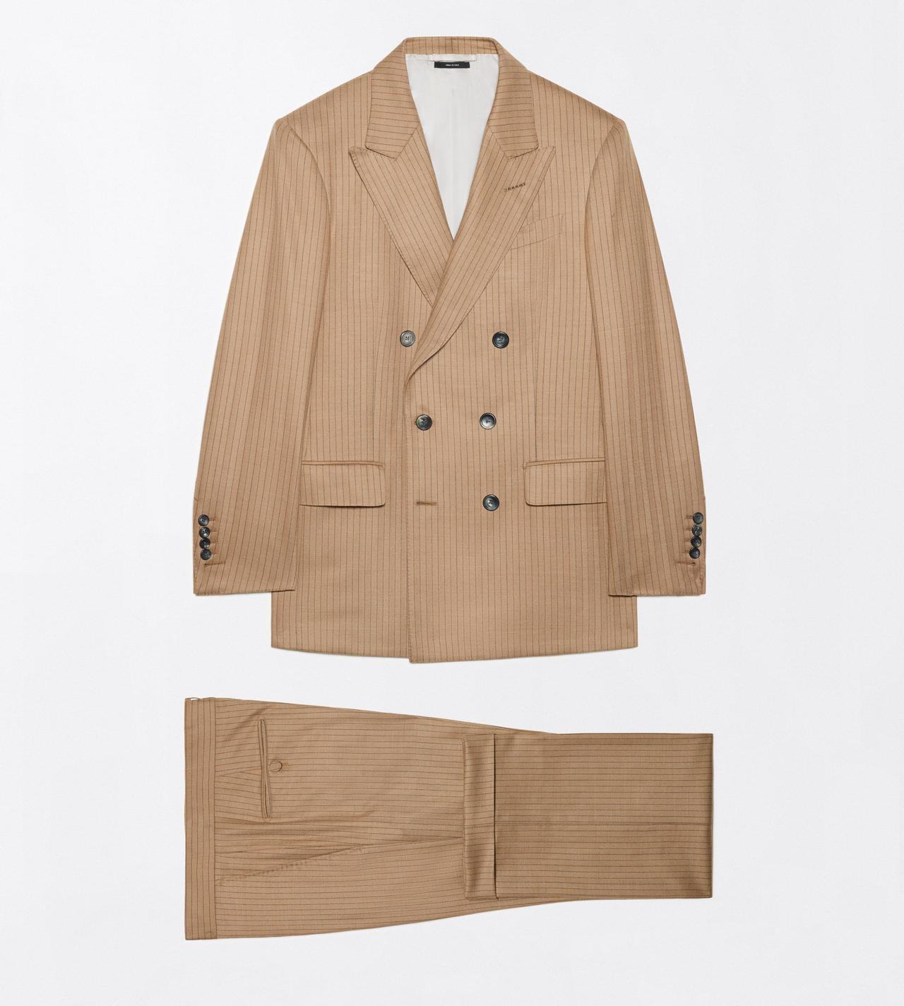 TOM FORD WOOL CAMEL SAXONY HERRINGBONE STRIPE SUIT