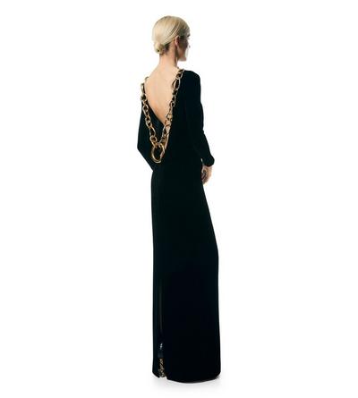 VELVET OPEN BACK GOWN WITH CHAIN image number 5